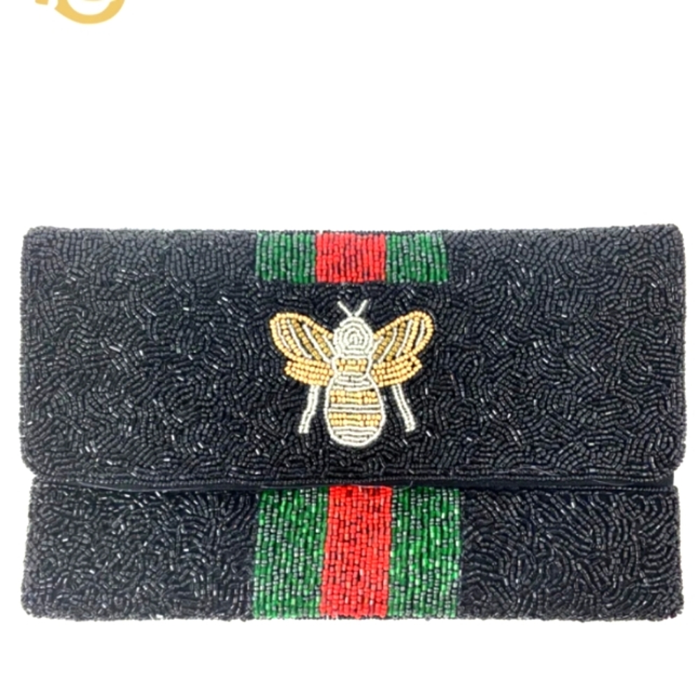 Beaded bee clutch